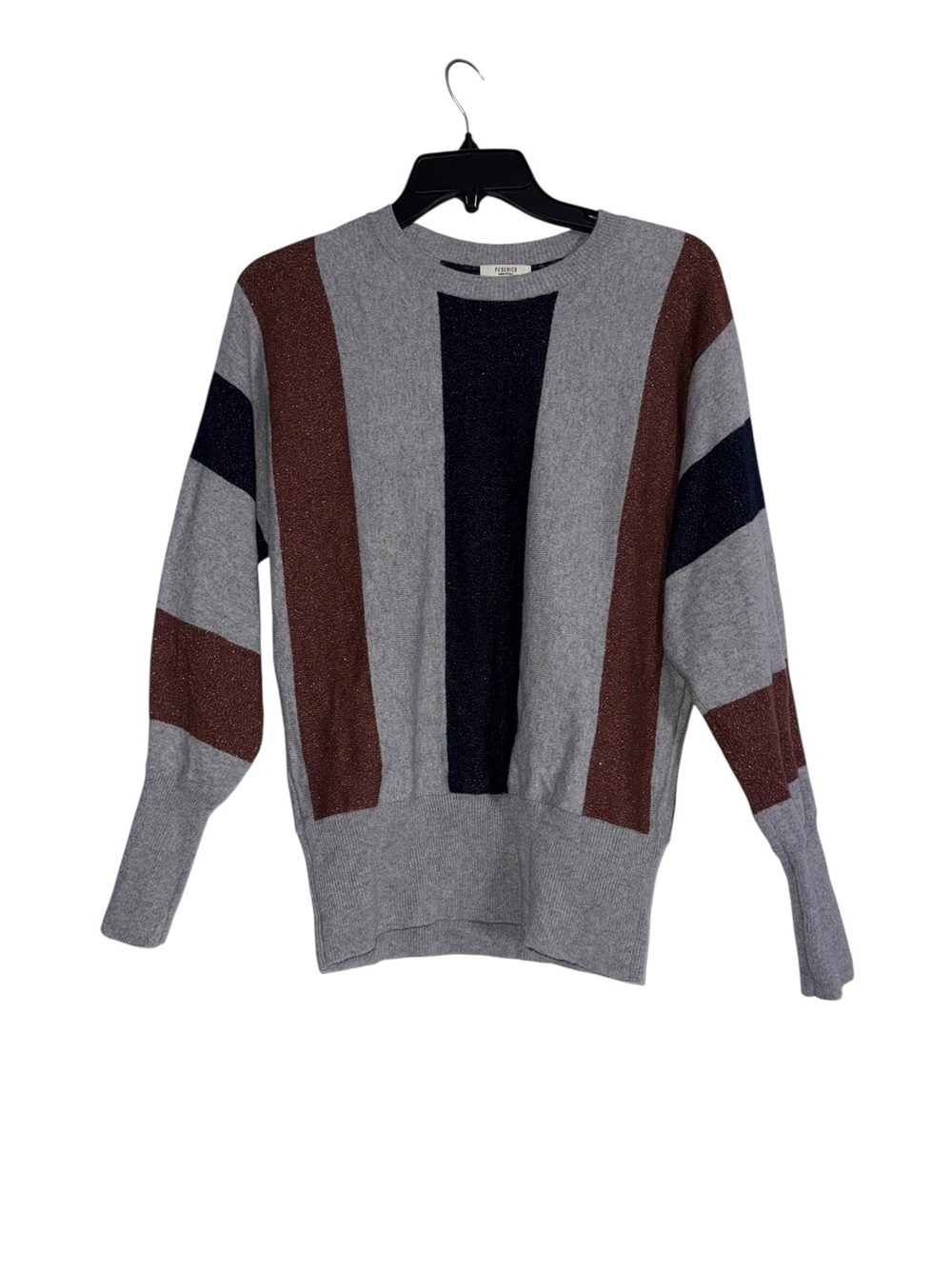 PESERICO Italy Colorblock Lurex Knit Sweater Gray Brown Navy Crewneck M/L